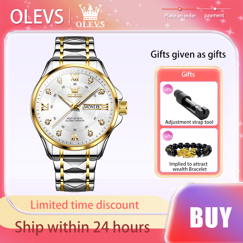 Orologio al quarzo di marca OLEVS per uomo orologio da polso maschile di lusso originale luminoso con doppio calendario impermeabile in scala di diamanti