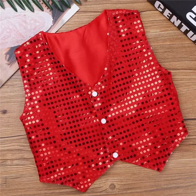 TA17   Shining Sequins Vest Jacket Waistcoat for Hip-hop Jazz Christmas Party Stage Performance Dance Costumes Clothes