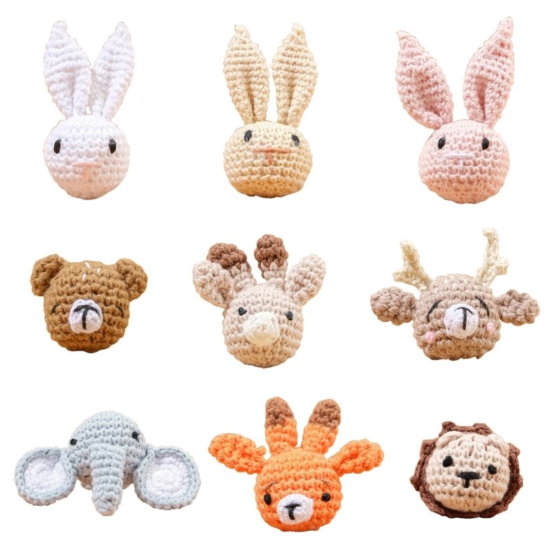 K1MA Handmade Crochet Animal Head Accessory DIY Baby Pacifier Chain Part Newborns Teether Toy Infant Chewing Toy Shower Gift