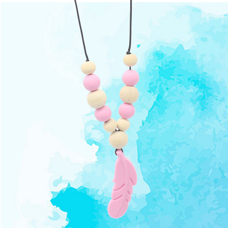 Liontin menyusui mainan kunyah gigit silikon dot bayi kalung tumbuh gigi (merah muda)