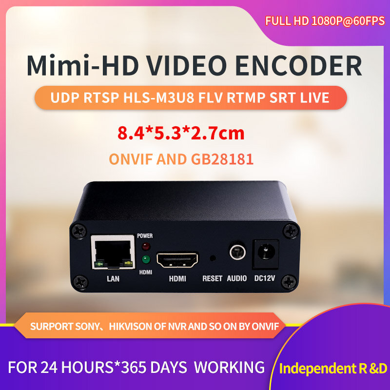 HDMI ke IP H.264 H.265 Encoder Video, mendukung UDP SRT FLV RTMP ONVIF