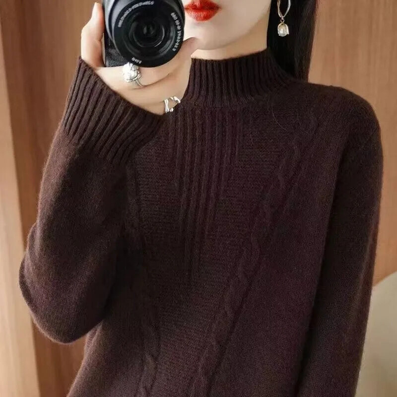 2024 New Autumn Winter Women Mock neck Sweaters Pullover Tops Knitwear Fashion Female Long Sleeve Elastic Casual Knitted Jumpers