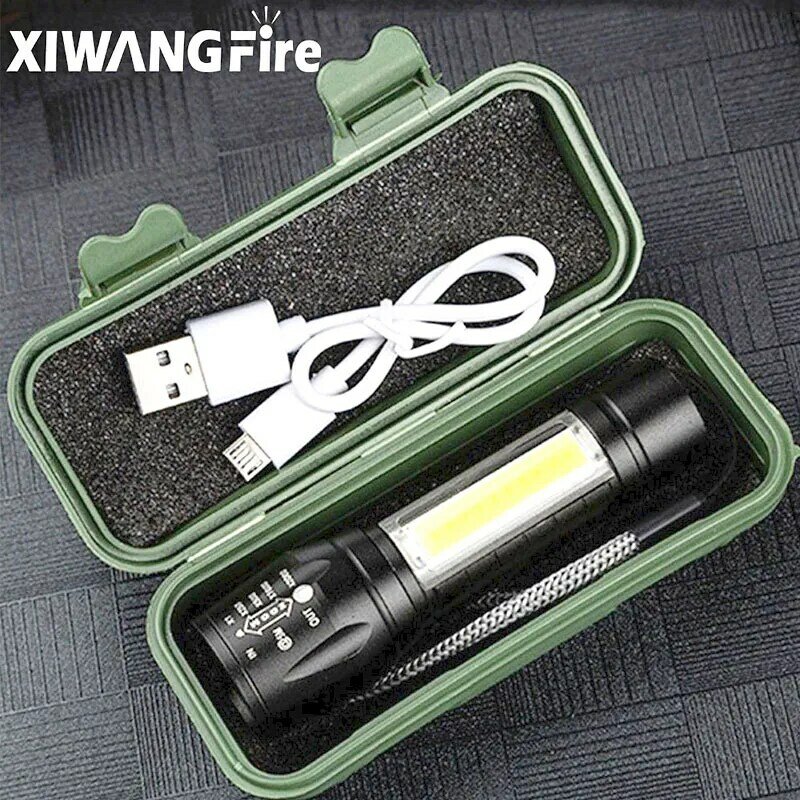 Linterna LED portátil recargable con Zoom, Mini linterna de luz Flash Q5, 3 modos de iluminación, lámpara de Camping, XP-G