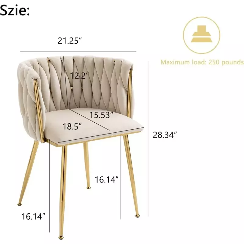 Aksamitny krzesła do jadalni zestaw 4/6, tkane krzesła do jadalni tapicerowane z złoty Metal nogami, nowoczesne krzesła akcentujące do salonu