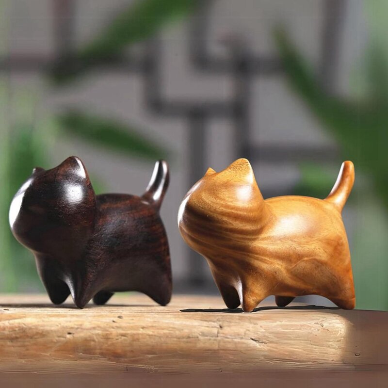 Wooden Cat Figurines Modern Style Decor Cute Statue Ornaments For Desk, Office Desktop, Gifts, Coffee Table, Living Room