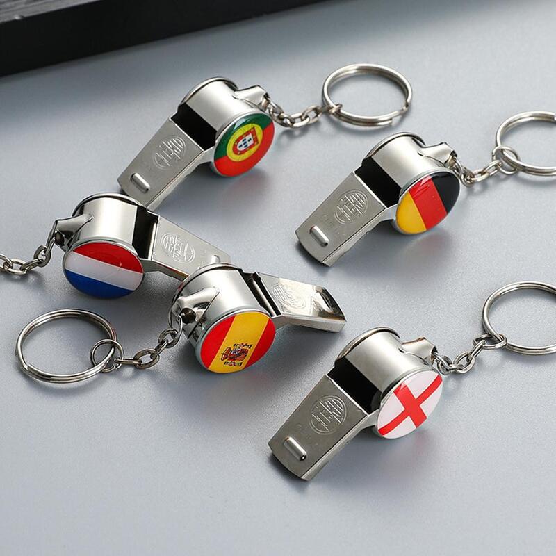 Stainless Steel National Flag Whistle European Cup Atmosphere Football Cheer Cheerleading Key Chain Match Whistle Fans Q6W7