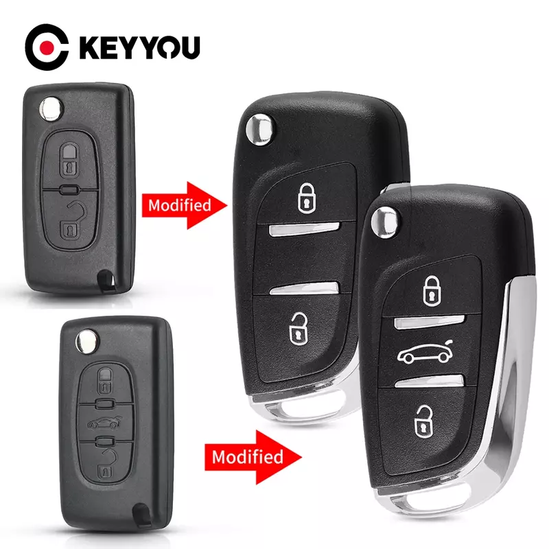 KEYYOU-Shell chave remoto modificado da aleta, Peugeot 307, 408, 308, Citroen C-Triomphe, C-Quatre, C2, C3, C4, C5, Berlingo, CE0536, CE0523