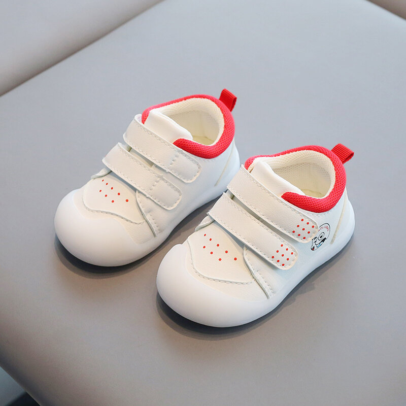 Baby Boys Girls White Soft Leather Rubber Soft Bottom Non-Slip Outdoor First Walkers Sneakers alking Shoes