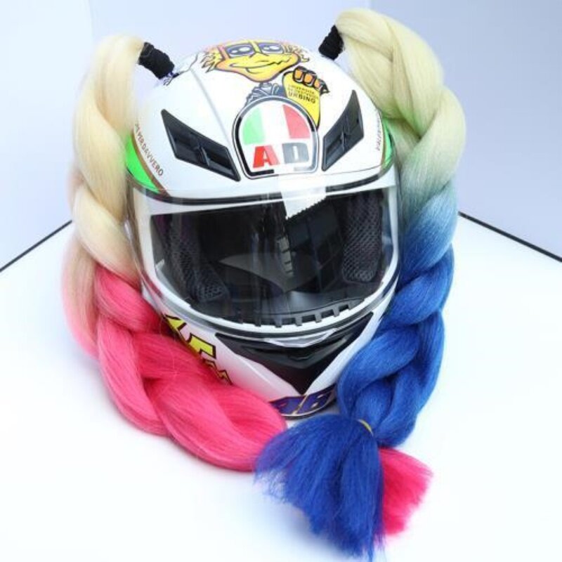 ハーレークイン-ユニセックスのオートバイのヘルメット,かつら,装飾,同じ色,クールなスタイル,2つのアクセサリー