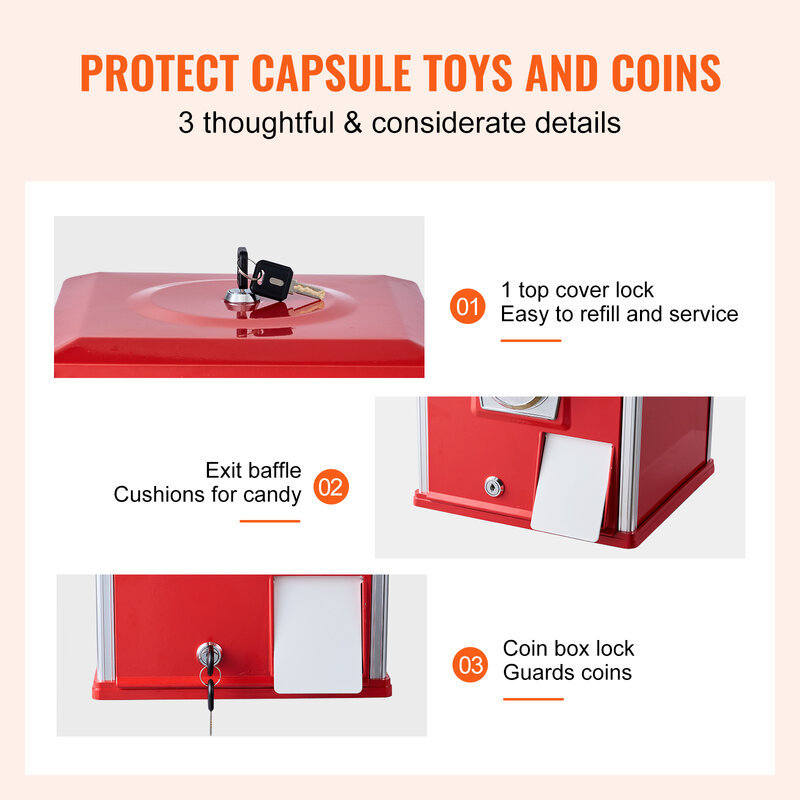 VEVOR 21" Gumball Machine for Kids Home Vending Machine PS Bouncy Balls Dispenser Hold 180 Capsule Toys for Game Stores