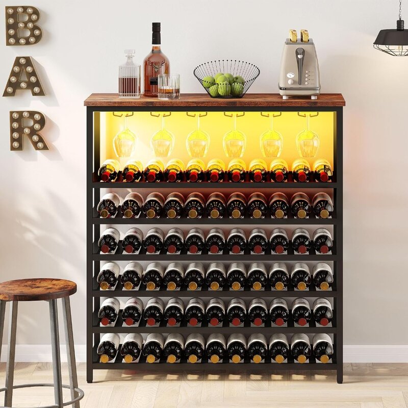 Винный Стеллаж 66 бутылок с отдельным полом, используется для спиртовых и стеклянных чашек, настольный, 6-этажный барный шкаф для домашнего использования