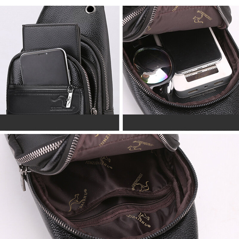 กระเป๋าเดินทางมัลติฟังก์ชั่กระเป๋าหนัง PU Casual กระเป๋า Crossbody สำหรับชายอเนกประสงค์สีดำ Vintage กระเป๋าสะพายกระเป๋า