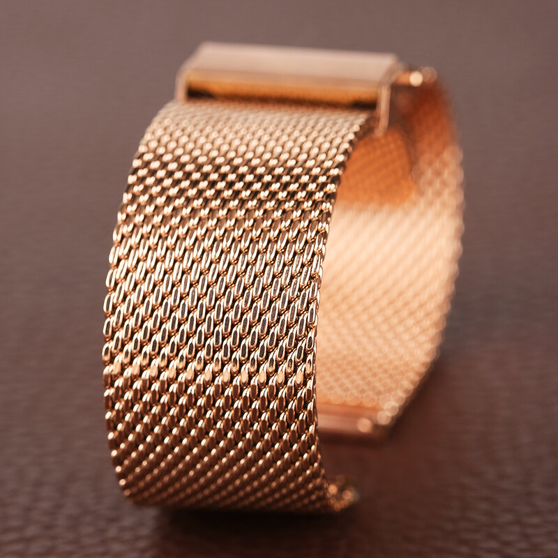 Zwart/Zilver/Rose Gouden 18Mm/20Mm/22Mm Horlogeband Mesh Roestvrij Stalen Band Fold Over Gesp Horloges Vervangende Armband Banden