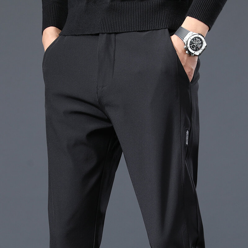 Calça casual fina de alta elasticidade masculina, justa para negócios, roupa masculina clássica, preta, cinza, moda verde, 2024