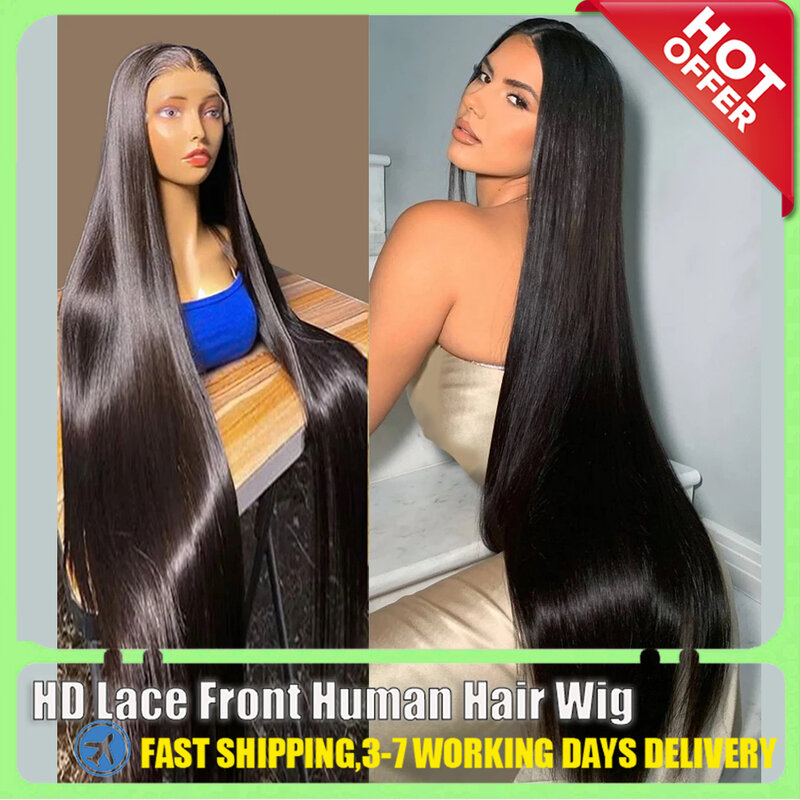 Peruca frontal reta do laço HD, perucas do cabelo humano, perucas do fechamento, 5x5, 13x4, 13x6, 30 ", 34", 40"