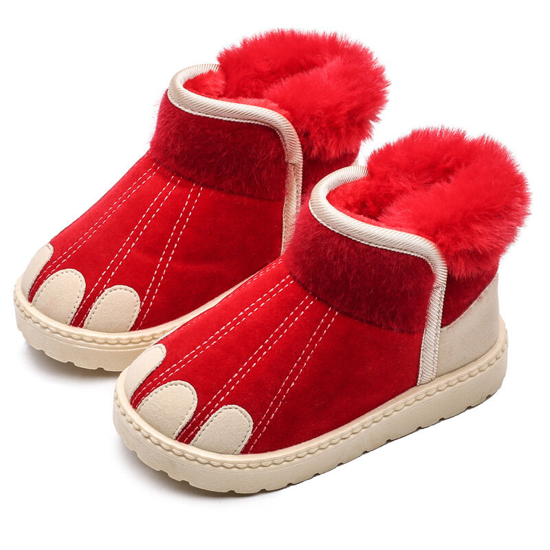 Ботинки зимние на платформе для мальчиков и девочек, Теплые ботильоны из плюша и хлопка, с меховой вставкой, зимняя обувь
