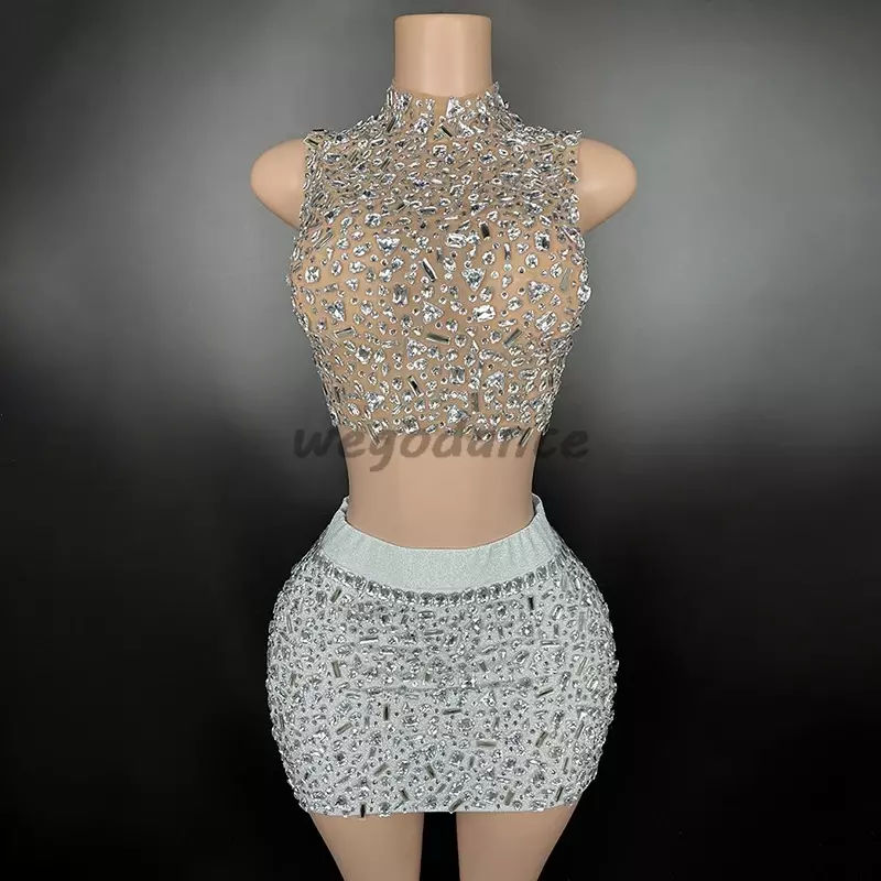 Hanging Neck Sleeveless Back Chain Hollowed Out Design Suit Short Skirt Tight Fitting Elastic Perspective