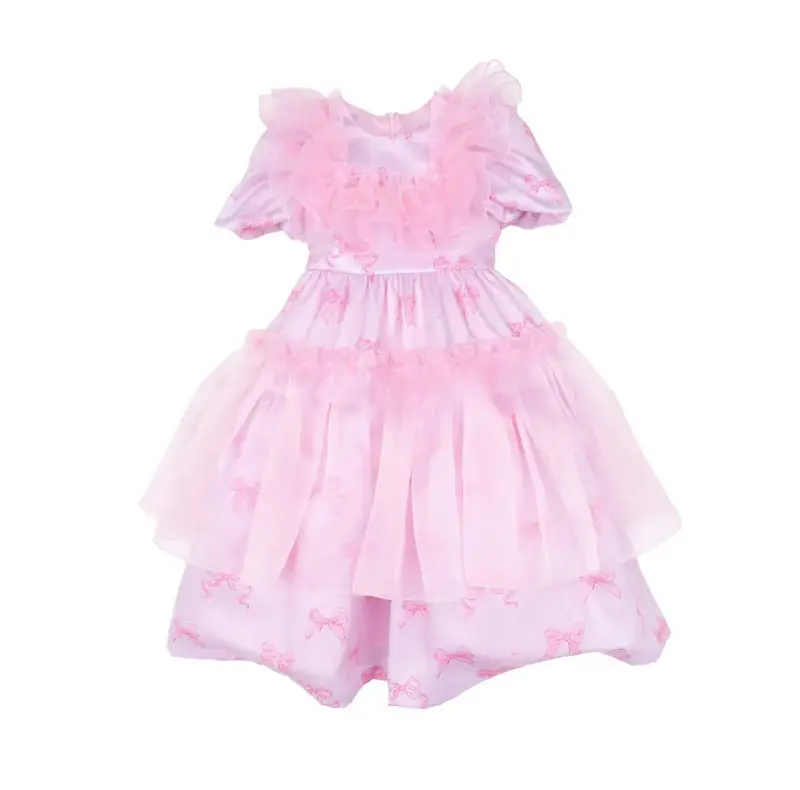 2024 nuova corea Bebe Summer Girls Princess Dress bambini vestiti rosa fascia per capelli per bambini vestito da festa per ragazze vestiti di compleanno per bambini
