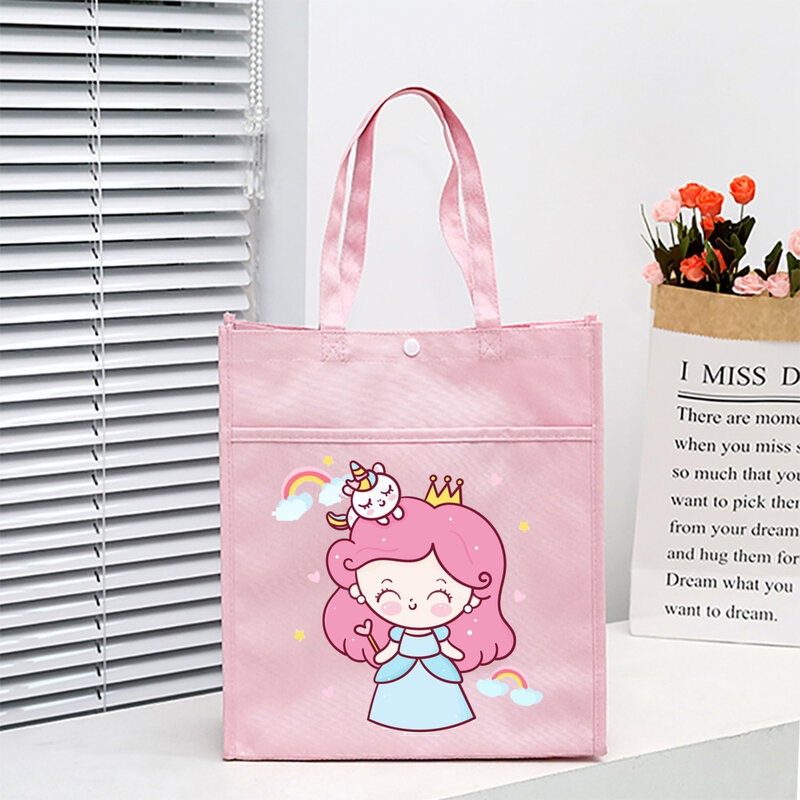 Student Cartoon Unicorn Print Multifunctional Oxford Storage Bags Large Capacity Tuition Bag Cartoon Cute Girl School Tote Pouch