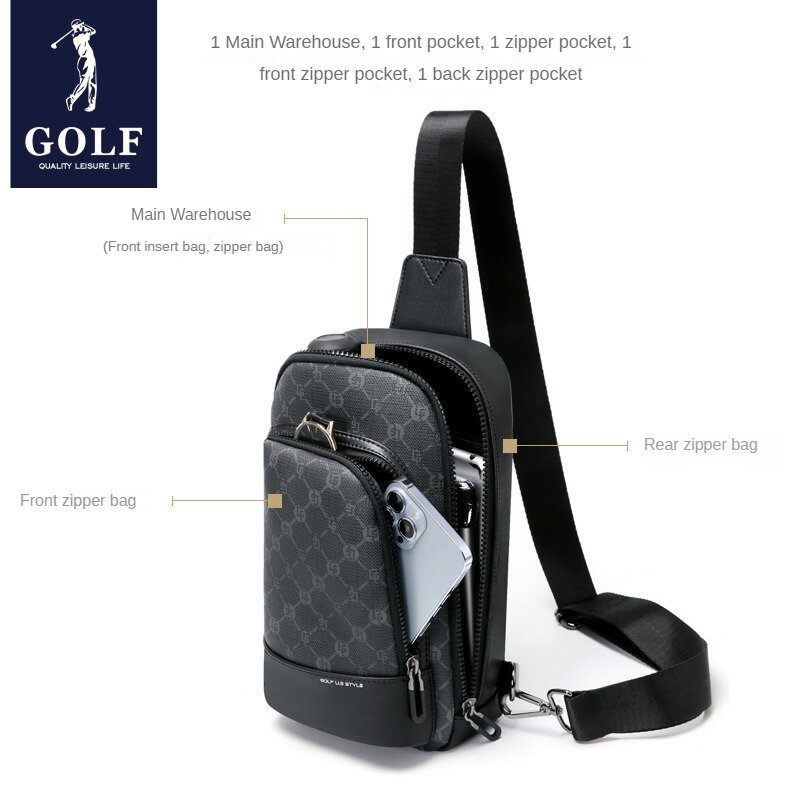 Bolsa de peito masculino golfe, mochila pequena tisbody, moda e lazer, multifuncional, flor velha, nova, 2024