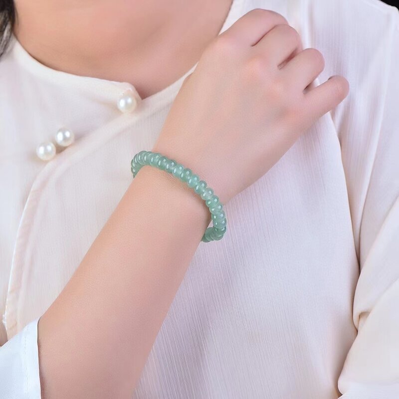 Aventurine gelang batu hijau wanita, manik-manik tangan rantai alami batu hijau perhiasan gelang elastis aksesoris batu permata mode