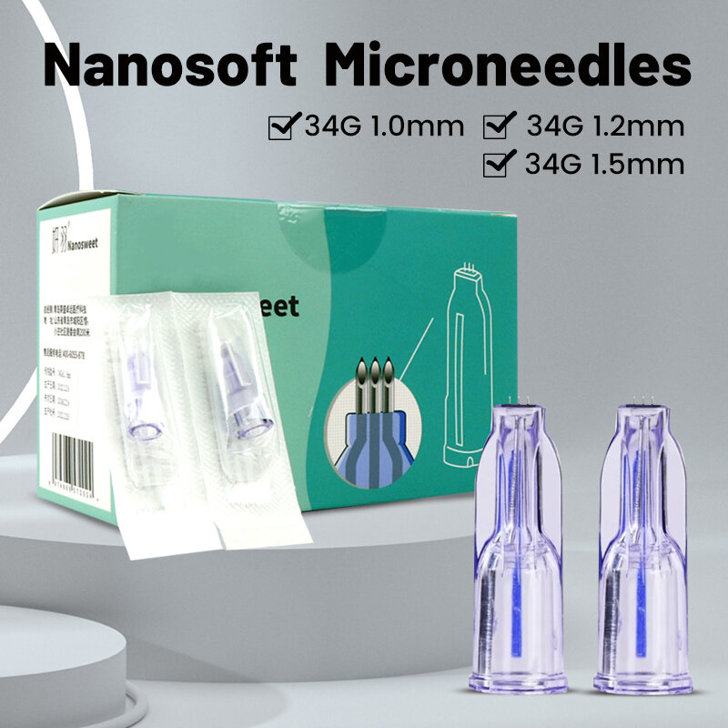Mini tres agujas para ojos y cuello, microagujas nanosuaves, antienvejecimiento, cuidado de la piel Facial, piezas de herramientas, 34G, 1,0mm, 1,2mm, 1,5mm