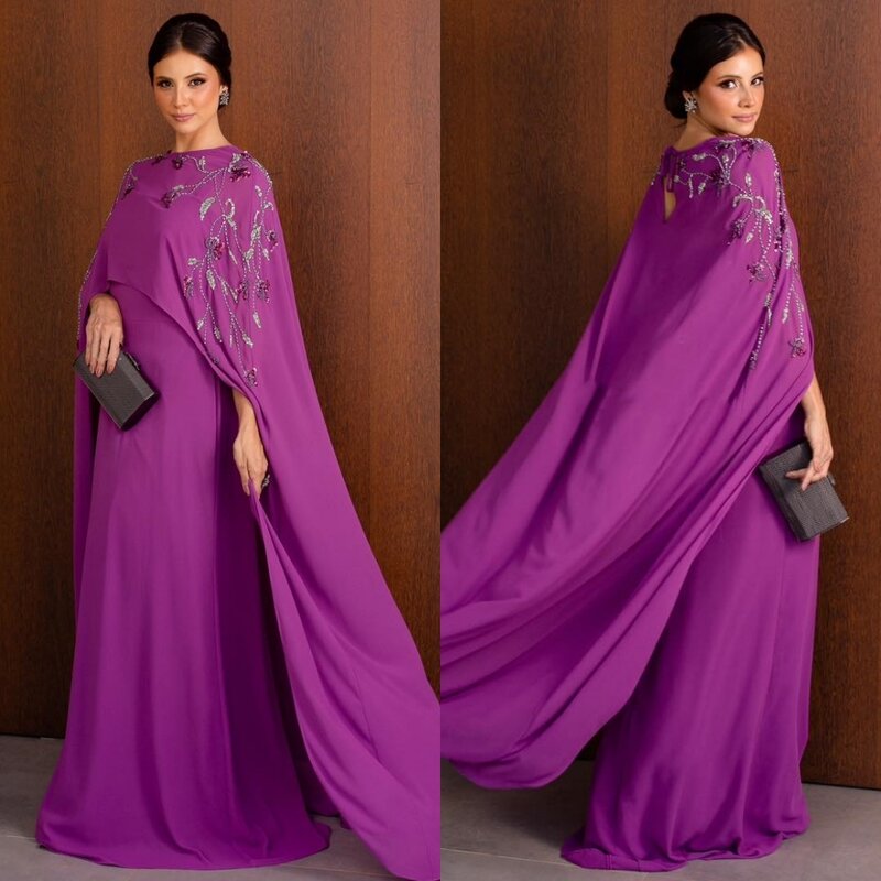 Jersey Beading Valentine's Day A-line O-Neck Bespoke Occasion Gown Long Dresses