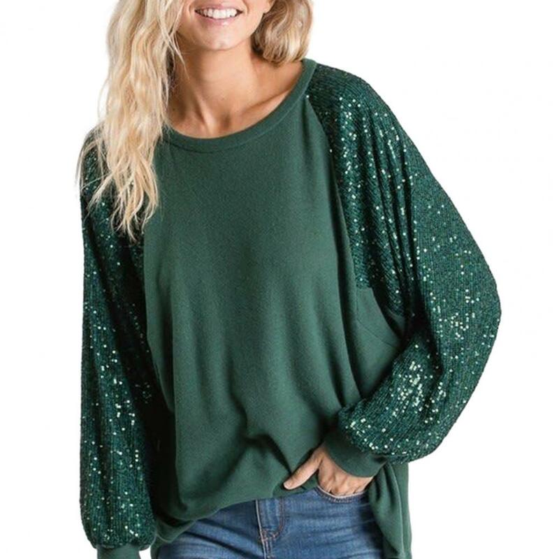 Свободный пуловер, топы, блузка с блестками в стиле пэчворк, свободный крой, пуловер, топы для женщин на весну и осень, Модный женский пуловер с круглым вырезом