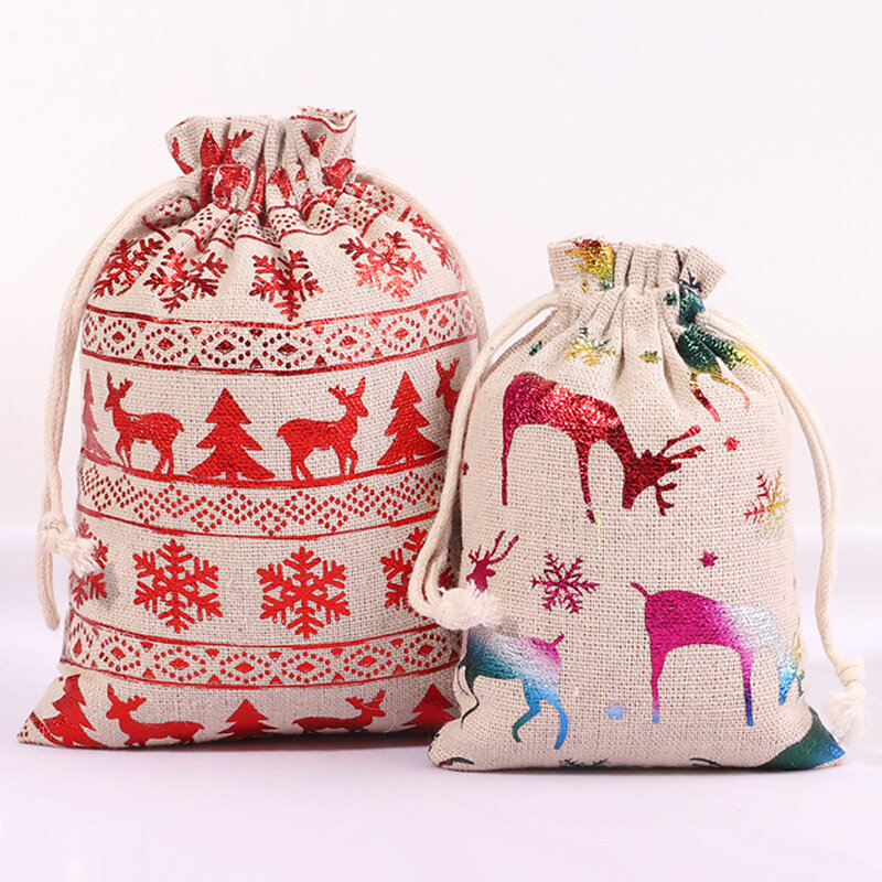 Świąteczne torby naturalna juta 10x1 4cm cukierki bożonarodzeniowe na prezent torba woreczki ze sznurkiem ściągającym ładna bransoletka opakowanie na biżuterie torby
