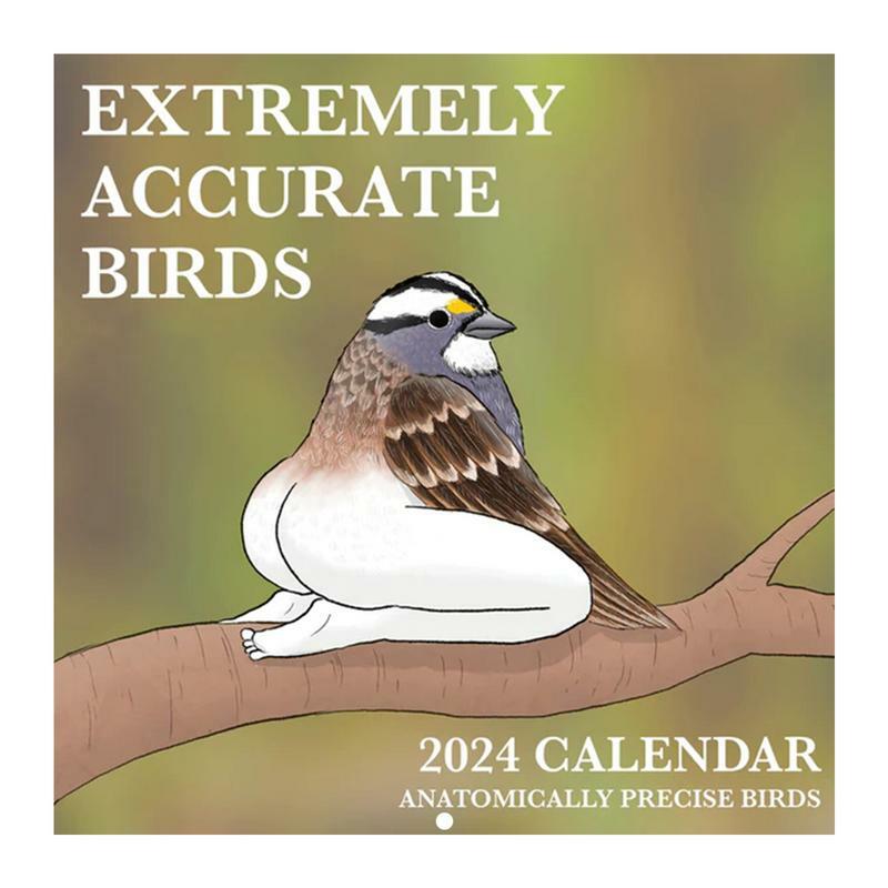 Kalendarz 2024 niezwykle dokładnych ptaków dekoracyjny miesięczny kalendarz ścienny dla miłośników ptaków kalendarze pokoju do sypialni