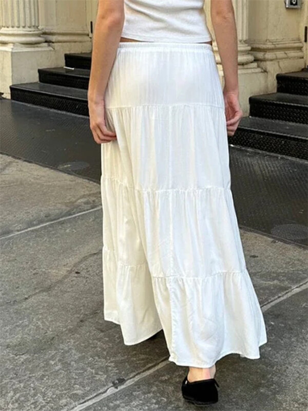 Женские длинные юбки CHRONSTYLE в стиле ретро, элегантные плиссированные однотонные летние юбки с заниженной талией, свободные повседневные юбки, Клубная уличная одежда 2024