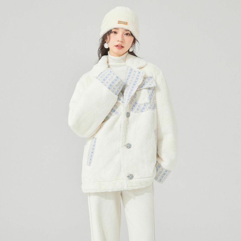 Mantel domba Niche Korea, mantel reversibel wanita musim gugur dan musim dingin, setelan panjang sedang kerah tebal