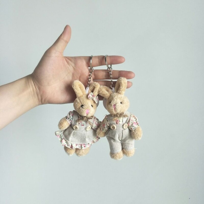 2 PCS Plush Bear/Rabbit Keychains Stuffed Animals Ornaments Pendant Plush Dolls Keychains Plush Material for Couples