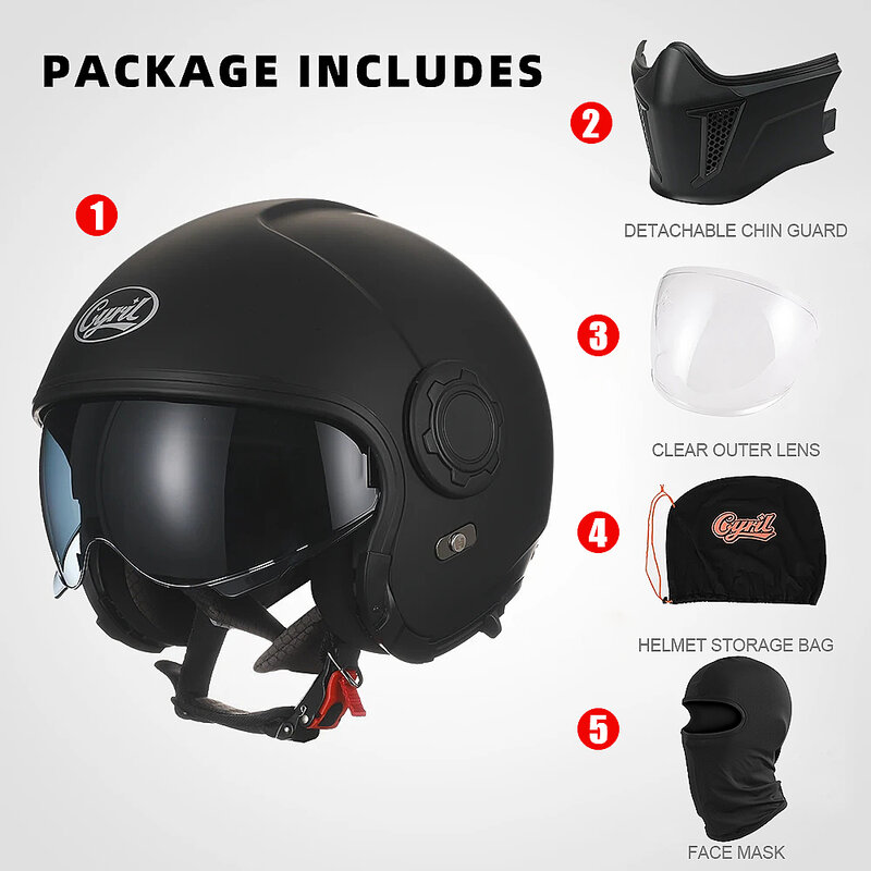 풀 페이스 오픈 페이스 오토바이 헬멧, 더블 렌즈 모듈러 헬멧, DOT ECE 승인, 시릴 OP12A, 레트로 모토 헬멧, 남녀공용