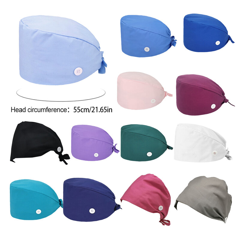 Scrub Caps Solid Color Surgical Hat with Button Beauty Salon Care Caps