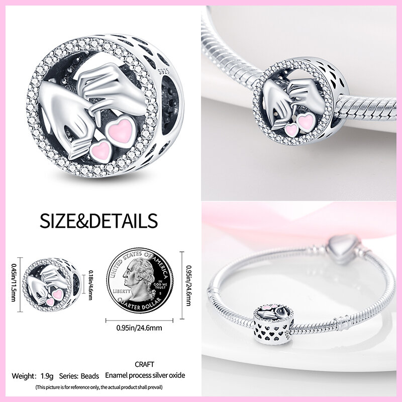 Abalorios de corazón de la serie Rosa de Plata de Ley 925 auténtica, compatibles con Pandora 925, pulseras originales DIY, regalo de joyería para el día de la madre para mamá