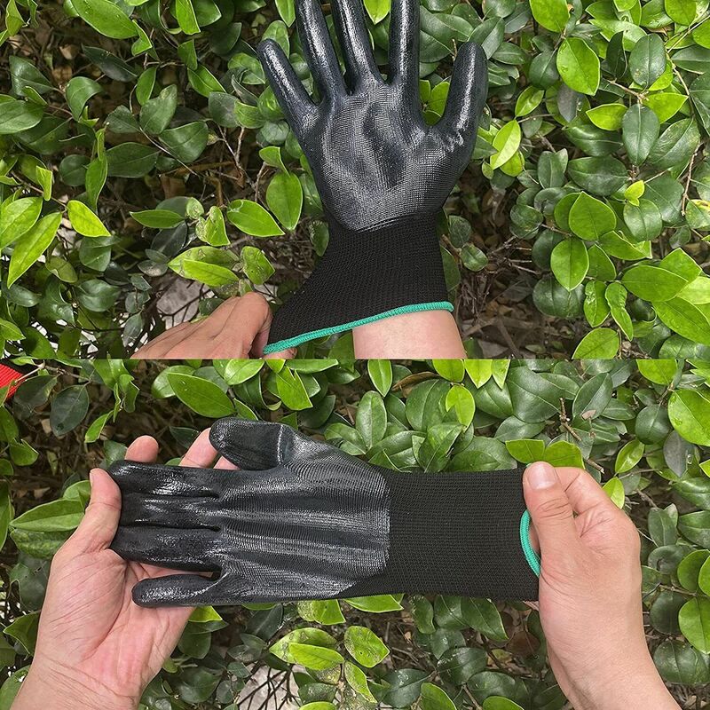 Sarung tangan kerja keselamatan nilon sarung tangan kerja lapisan nitril Premium sarung tangan kerja pelindung industri pegangan berkebun yang sangat baik