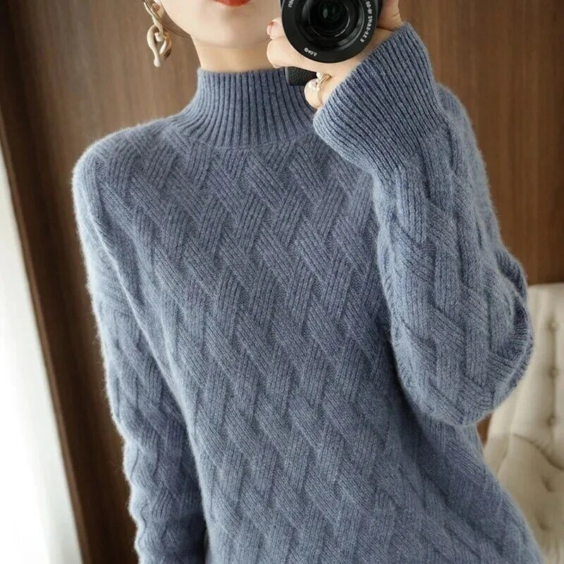 Sweter damski z golfem 2023 nowość modny Top jesienno-zimowy sweter damski koreański sweter sweter z dzianiny