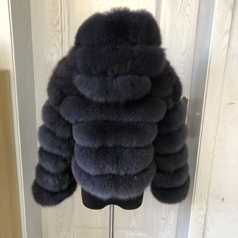 Abrigo con capucha de piel real para mujer, chaqueta cálida de mapache esponjoso de alta calidad, piel de zorro real natural, moda de invierno, 2023