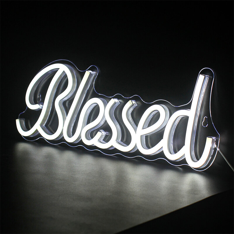 Blessed LED Neon Sign White Letter Lights Party Wedding Decoration Home Mariage Festa Hanging Wall Decor Art Night Club Lamp