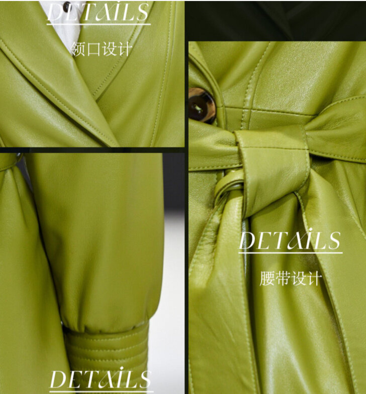 Casaco de couro de carneiro feminino, jaqueta de couro real, jaquetas compridas, high-end, novo, outono e inverno, 2023