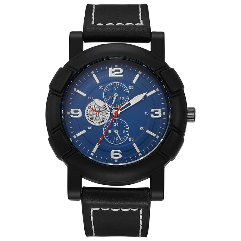 New market high-grade men's business watch thick dial black series quartz belt watch gift