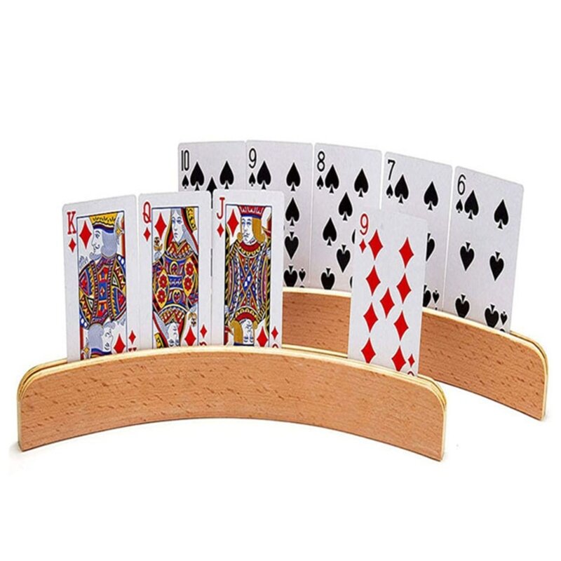 2 個の木製カードホルダースタンド子供、高齢者、卓上ゲームカードホルダー、ポーカーカードスタンディングベース、すべての年齢層に最適