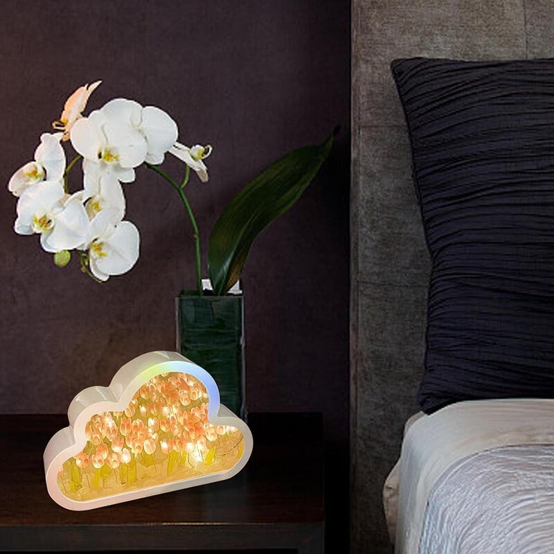 Lámpara de tulipán con espejo de nube, decoración creativa para el hogar, regalo de cumpleaños hecho a mano para pareja y novia, 1 unidad