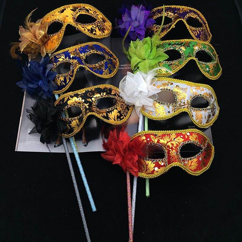 Mascarillas venecianas máscara de ojo de Mascarada en palo Halloween para fiesta baile de graduación bola púrpura Fantasía