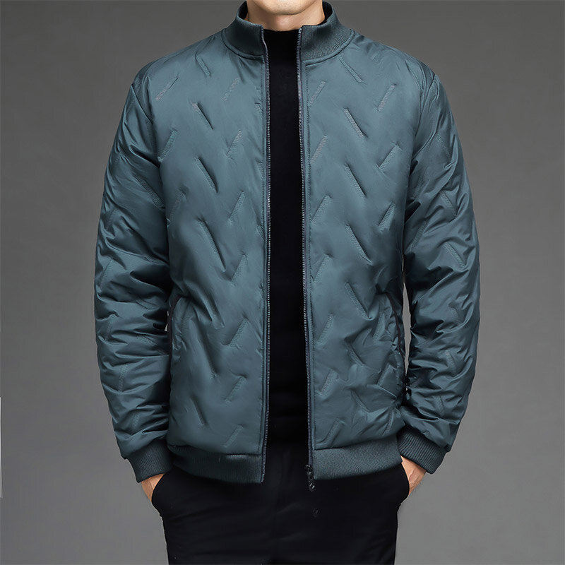 Осенне-зимняя мужская куртка, утепленные теплые пальто с меховой подкладкой, Мужская одежда, новинка 2023, повседневные куртки с воротником-стойкой, приталенные куртки в Корейском стиле