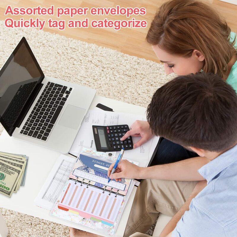Cubierta de PVC para cuaderno A6, sistema de sobres de efectivo, conjunto organizador de planificador, con bolsillos, hojas de presupuesto y etiquetas