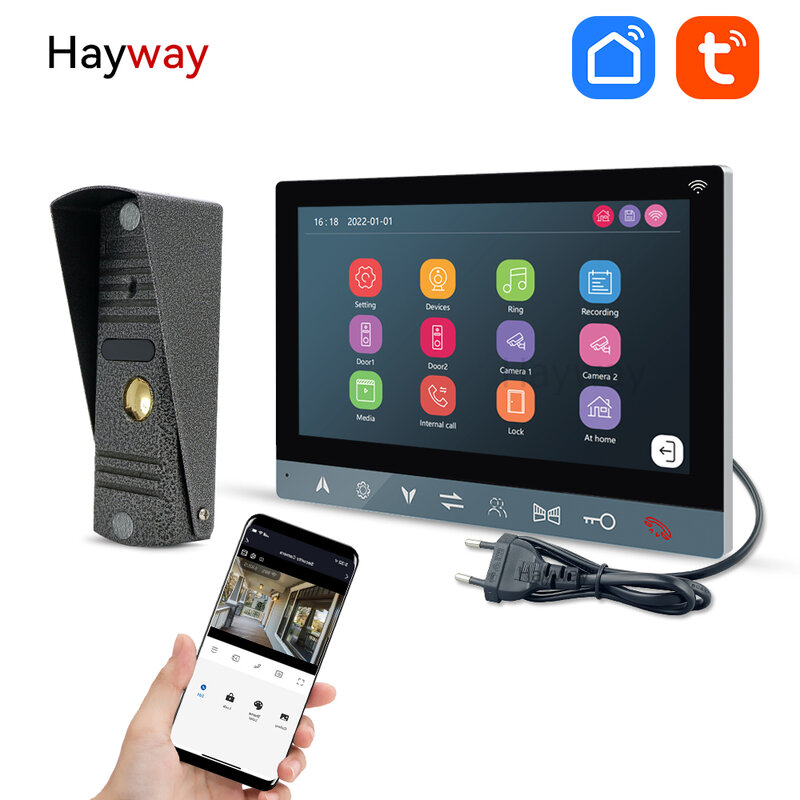 Hayway-Interphone vidéo domestique Tuya, caméra de sonnette vidéo sans fil pour appartement, détection de mouvement, enregistrement automatique, Wi-Fi, 1080P