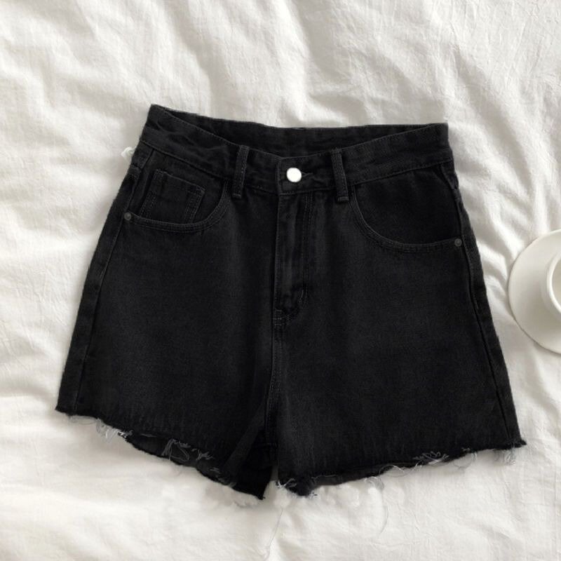 2024 New Casual Black Denim Women pantaloncini di jeans a vita alta a vita alta autunno/estate nuovi pantaloni larghi larghi a-line corti