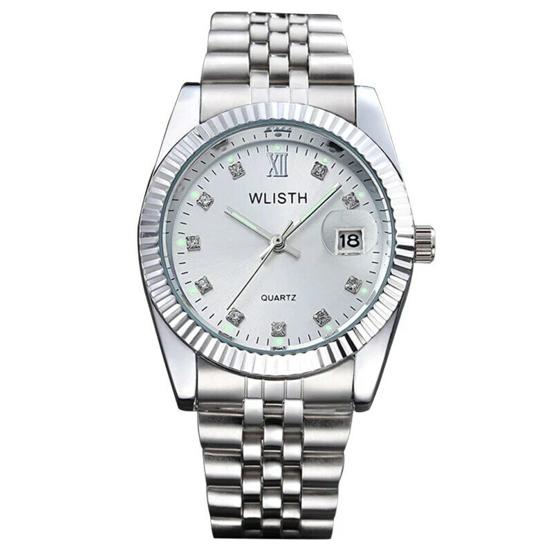 Relógio de pulso em aço inoxidável para homens e mulheres, relógio impermeável, calendário data relógio, marca de luxo, alta qualidade, moda